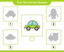 Find the correct shadow. Find and match the correct shadow of Car. Educational children game, printable worksheet, vector illustration