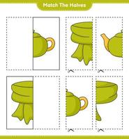 Match the halves. Match halves of Scarf and Teapot. Educational children game, printable worksheet, vector illustration