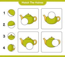 Match the halves. Match halves of Teapot. Educational children game, printable worksheet, vector illustration