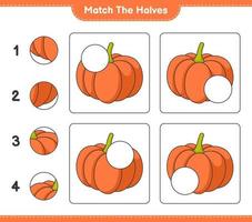 Match the halves. Match halves of Pumpkin. Educational children game, printable worksheet, vector illustration