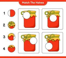 Match the halves. Match halves of Jam. Educational children game, printable worksheet, vector illustration