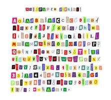 nperiódico revista alfabeto collage abc corte hecho a mano números de texto y signos de puntuación vector
