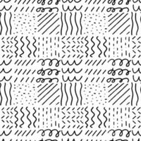 Scribbled Monochrome Patchwork Geometric Seamless Pattern vector