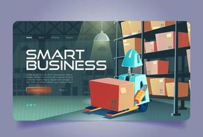 Smart business cartoon landing with forklift robot vector