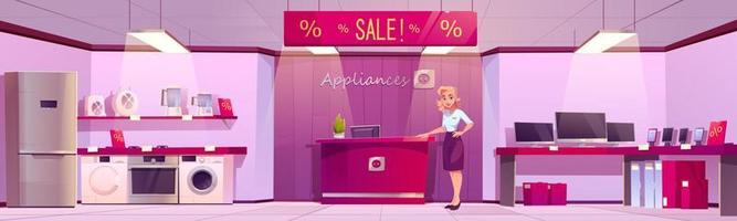 Home appliances store with woman seller vector