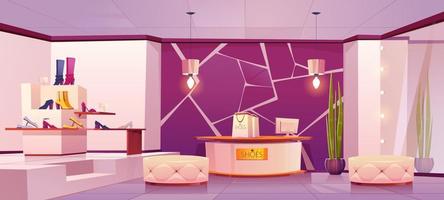 Shoes store interior with women footwear on rack vector