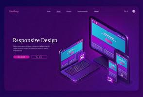 Responsive design isometric landing user interface vector