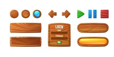 botones de madera para juego ui, elementos gui vector