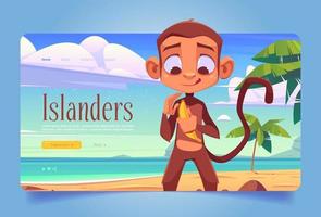 Islanders banner with monkey on sand beach vector