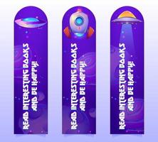 Space banners with planets, spaceship, telescope vector