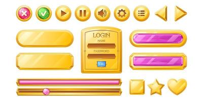 Golden buttons for ui game, gui elements vector