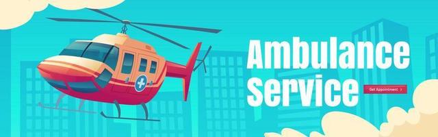 banner web de servicio de ambulancia con helicóptero médico vector