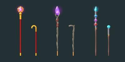 Walking sticks and magic staves for wizard vector