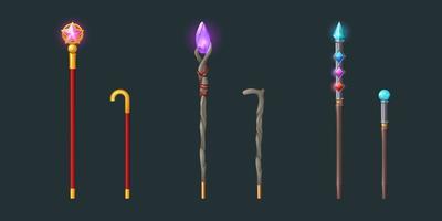 Walking sticks and magic staves for wizard vector