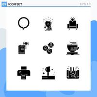Group of 9 Solid Glyphs Signs and Symbols for hammer court winner auction law Editable Vector Design Elements