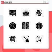 Group of 9 Solid Glyphs Signs and Symbols for movie cinema money user interface Editable Vector Design Elements