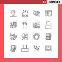 Pack of 16 creative Outlines of computer surveillance test security gdpr Editable Vector Design Elements