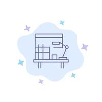 Workplace Desk Office Table Blue Icon on Abstract Cloud Background vector