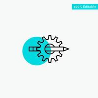 Content Writing Design Development Gear Production turquoise highlight circle point Vector icon