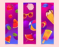 Vertical banners or bookmarks with summer items vector