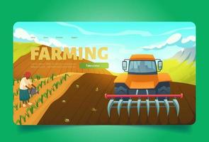 Farming banner with tractor with plow on field vector