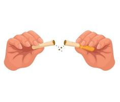 mano rompiendo cigarrillos. dejar de fumar símbolo de dibujos animados ilustración vectorial vector