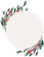 Christmas Leaves Flowers Watercolor Wreath Frame png