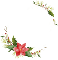 Christmas Leaves Flowers Watercolor Wreath Frame png