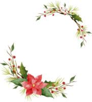 Kerstmis bladeren bloemen waterverf krans kader png