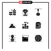 User Interface Pack of 9 Basic Solid Glyphs of business mountain home nature hill Editable Vector Design Elements