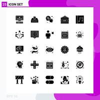 Set of 25 Vector Solid Glyphs on Grid for album entertainment cash drink bar bar Editable Vector Design Elements