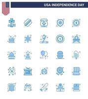 USA Independence Day Blue Set of 25 USA Pictograms of dollar usa usa sign police Editable USA Day Vector Design Elements