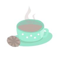 Hot cup of fragrant drink on a saucer with cookies vector