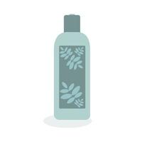 Bottle for cosmetics color basil with a pattern of twigs. Vector