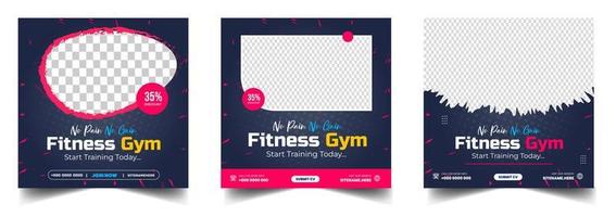 Fitness gym social media post banner template with black and purple color, gym, Workout, fitness and Sports social media post banner, fitness gym social media post banner design. vector