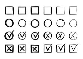 Check and cross mark set. Hand drawn vector