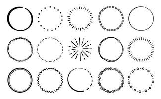 Hand drawn circle line badge set. vector