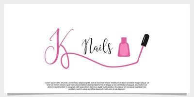 letter k with icon nail polish logo design template vector