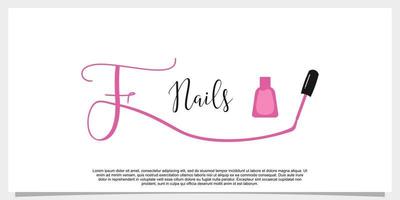 letter f with icon nail polish logo design template vector