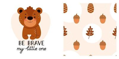 linda huella de bebé para pijamas o ropa de cama. animales del bosque para imprimir en tela. letras para niños, dulces sueños. adorable oso de peluche. ilustración vectorial vector