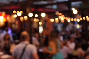 blurred image at the restaurant night time, many people in the restaurant eat and party happy relaxing photo