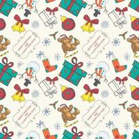 banner de patrones sin fisuras para el diseño de navidad y año nuevo al estilo de la caja de regalo de garabatos en el fondo de los artículos de navidad vector