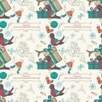 Seamless banner pattern for Christmas and New Year design in the style of doodle Birds sitting on holiday boxes vector