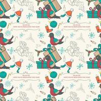 Seamless banner pattern for Christmas and New Year design in the style of doodle Birds sitting on holiday boxes vector