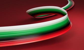 espiral de cinta ondeando con la bandera de los emiratos árabes unidos. ilustración 3d del día de la independencia foto