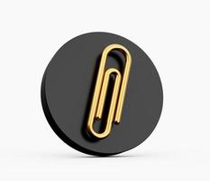 Gold paper clip icon. 3d illustration Black round button key photo