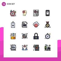 16 Universal Flat Color Filled Line Signs Symbols of military android document mobile phone Editable Creative Vector Design Elements