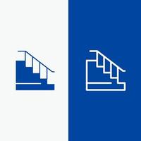 construcción abajo casa escalera línea y glifo icono sólido bandera azul línea y glifo icono sólido bandera azul vector