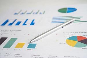 Pen on chart or graph paper. Financial, account, statistic and business data concept. photo