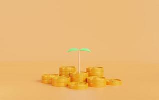 Money tree on yellow background.Money grow investment.Concept of money growth, compound interest, investment,Fund,Economy,Coin, and business profit.Saving money for future. 3d rendering,illustration photo